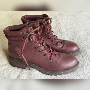 Maurices Maroon Combat Boots with Sturdy Stitching